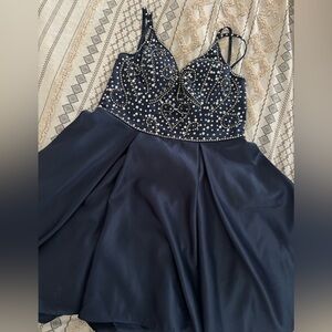Elegant Navy Blue Beaded Dress
